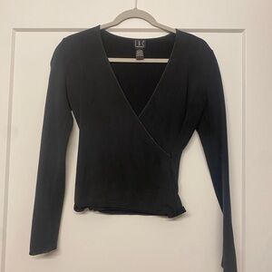 INC International Concepts Black Long Sleeve Wrap Blouse